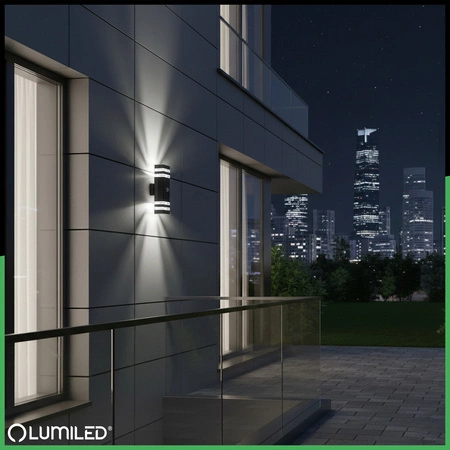 Záhradné nástenné svietidlo zhora nadol 2xGU10 Black Senzor pohybu a súmraku IP54 PROTEA LUMILED