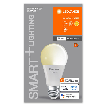 LED žiarovka E27 9W = 60W 806lm stmievateľná SMART+ WiFi Classic Ledvance