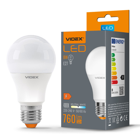 LED žiarovka E27 A60 8W = 57W 760lm 4000K neutrálna biela 240° Videx