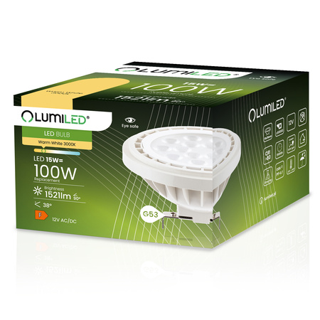 10x LED žiarovka AR111 G53 15W = 100W 1521lm 3000K 12V, teplá biela 38° LUMILED