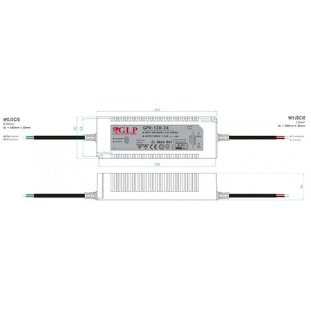 LED GPV-120W 24V/5A pevný napájací zdroj IP67 vodotesný