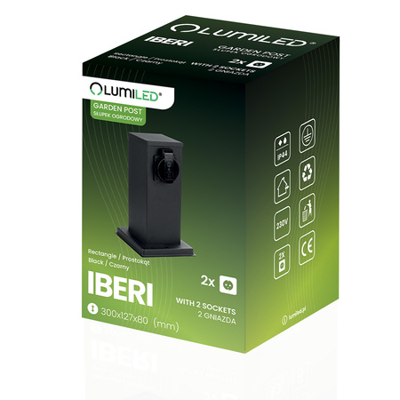 Záhradný stĺpik IBERI Outdoor Standing 230V 22cm 2x sieťová zásuvka LUMILED