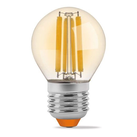 LED žiarovka E27 G45 guľka 6W = 52W 680lm 2200K teplá biela 360° FILAMENT Amber Videx