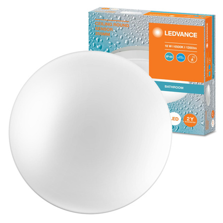 Stropný LED plafón 18W 1350lm 6500K studený IP44 biely so zvukovým senzorom Strop Ledvance