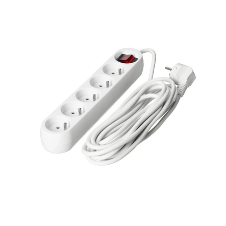 Predlžovací kábel Zástrčka 5x uzemnená zásuvka Power Strip On/Off Switch 5m White Linea Kobi