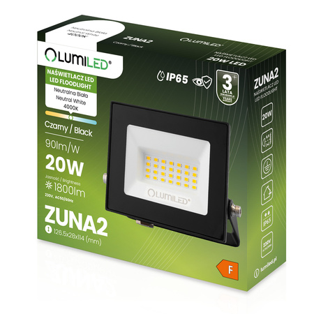 LED reflektor ZUNA2 20W 1800lm 4000K IP65 Black LUMILED