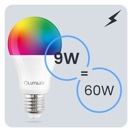 3x LED žiarovka E27 A60 9W = 60W 806lm RGBW Stmievateľná Inteligentná LUMILED