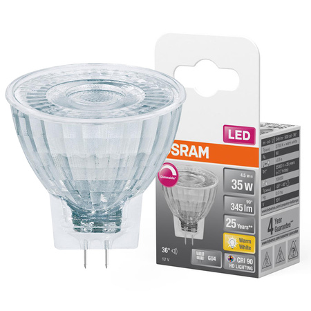 LED MR11 reflektor GU4 4,5W = 35W 345lm 2700K, teplá biela CRI90 12V 36° Stmievateľný SUPERSTAR Osram