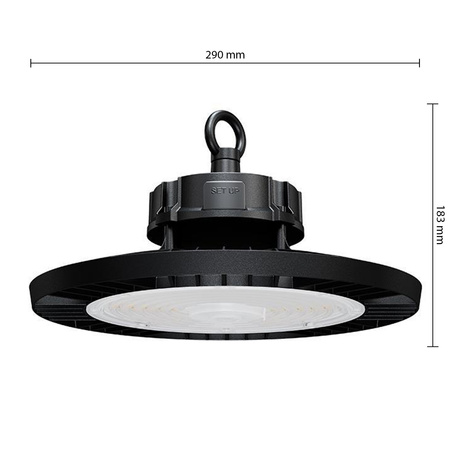 High Bay 200W 30000lm 4000K Neutrálna 90° stmievateľná priemyselná LED lampa čierna IP65 Masterled