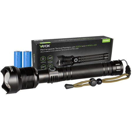 ZOOM LED taktická baterka XHP70 25W 2000lm 3 REŽIMY 1000m IP67 hliník VA0021 VAYOX