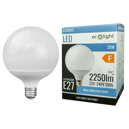 LED žiarovka Sphere G120 E27 25W 2250lm 6500K studená biela Ecolight