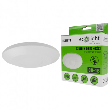 Senzor pohybu a súmraku PIR Montáž na povrch Montáž na strop Biely 3m 360° CO Ecolight