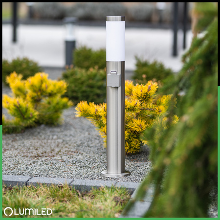 Vonkajšie záhradné svietidlo E27 INOX PIPE 65cm s 230V zásuvkou Lilium Lumiled