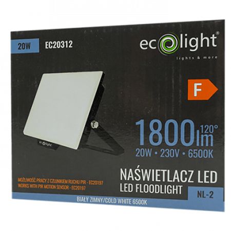 LED reflektor 20W 1800lm 6500K studený IP65 NL-2 Ecolight
