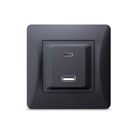 USB-A + USB-C 20W 16A Zásuvka pod omietku čierna BINERA VIDEX s rámom