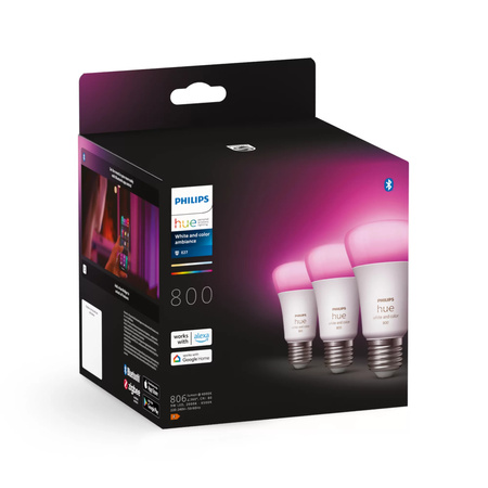 3x LED žiarovka E27 A60 9W = 60W 806lm 2000-6500K CCT + RGB SMART Smart Bluetooth ZigBee White and Color Ambiance Philips HUE