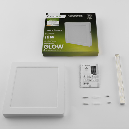 LED stropné svietidlo na povrch 18W Square 4000K GLOW White LUMILED