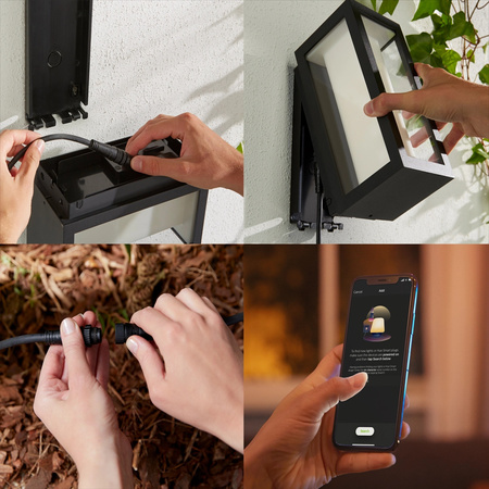 Záhradné nástenné LED vonkajšie fasádne svietidlo 15,8 W 1180 lm IP65 Biela a farebná Ambiance RGB + TW Black Smart SMART Zigbee Bluetooth Impress LowVolt Philips HUE