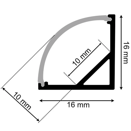 Hliníkový profil pre LED KM55 Silver corner 2m s priehľadným difúzorom a koncovkami