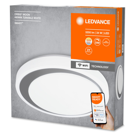 Plafond LED stropné svietidlo Povrchová montáž 34W 2000lm CCT Stmievateľné okrúhle sivé SMART+ WiFi Moon Ledvance