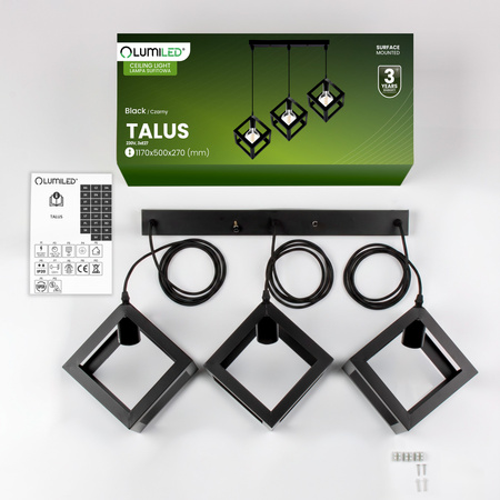 Stropné závesné svietidlo TALUS Geometrická závesná kocka pre LED 3x E27 LUMILED