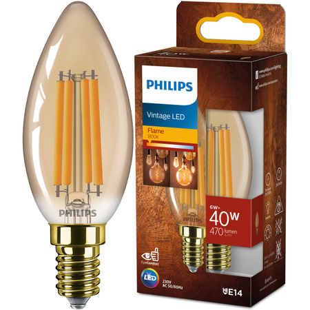 LED žiarovka E14 B35 6W = 40W 470lm 1800K teplé vlákno jantárová PHILIPS