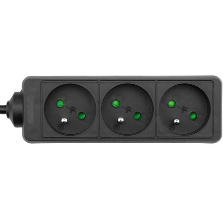 Sieťový predlžovací kábel Zástrčka - 3x uzemnená zásuvka Napájací pásik 5m 3x1,5mm 16A čierny