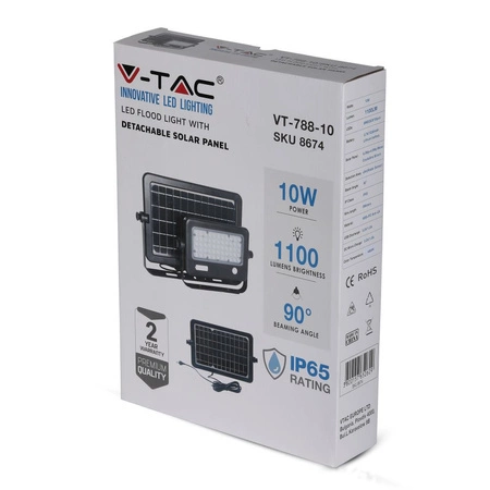 LED reflektor 10W 4000K IP65 + USB solárny panel IP65 VT-788-10 V-TAC