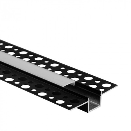 Hliníkový LED profil pre sadrokartón REGIPS Zapustený pod omietku Čierny 2 m s mliečnym tienidlom pre LED pásy + krytky Ecolight série GP