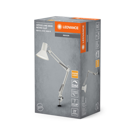 LED stolová lampa Clip Nastaviteľný 9W 617lm 3000K, teplá biela stmievateľná biela Kancelárska linka Ledvance