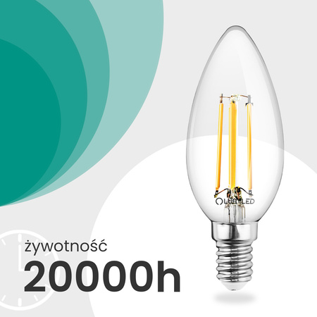 LED žiarovka E14 sviečka B35 2,2W 470lm = 40W 4000K neutrálna biela 360° vlákno CLASS A LUMILED