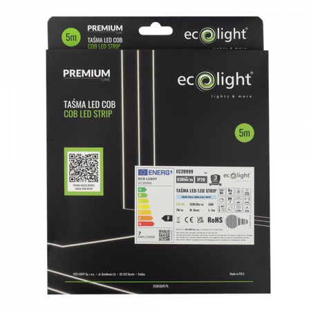 LED pásik COB 7W/m 630lm/m 320LED/m 24V 4000K neutrálna biela IP20 roll 5m Ecolight