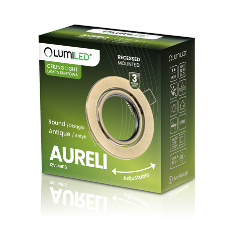 Svietidlo HALOGEN na zapustenú montáž Pohyblivé okrúhle svietidlo AURELI Antique Sheet Metal MR16 GU10