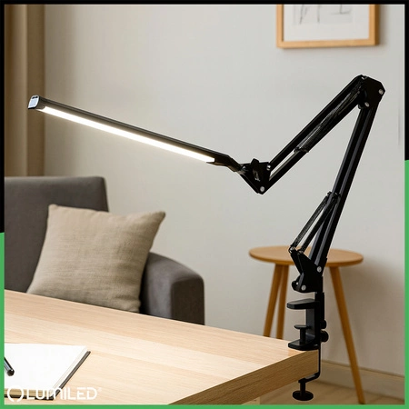 Lampka Biurkowa Kreślarska Stołowa LED 12W CCT USB Ściemnialna COSMI Czarna Lumiled