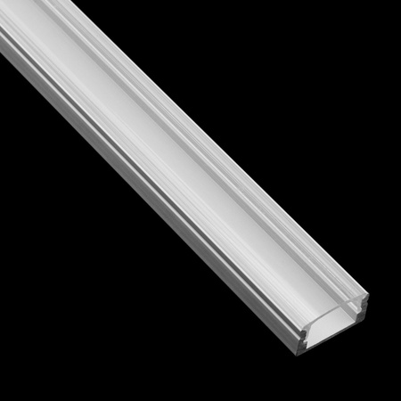 Hliníkový profil pre LED KM36 Silver Povrchová montáž 1m + Priehľadný kryt + Koncové krytky