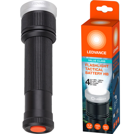 LED taktické pátracie svietidlo ručné dobíjateľné 15W 1400lm 6500K studená biela čierna baterka Ledvance