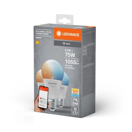 LED žiarovka E27 9,5W = 75W 1055lm CCT Stmievateľná SMART+ WiFi Classic Ledvance