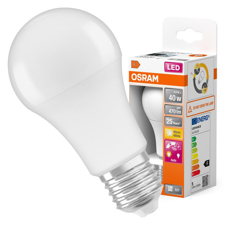 LED žiarovka A60 E27 4,9W = 40W 470lm 2700K teplá biela 200° so súmrakovým senzorom Classic Osram