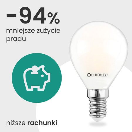 6x LED žiarovka E14 guľka P45 2,2W 470lm = 40W 2700K teplá biela 360° Filament CLASS A LUMILED