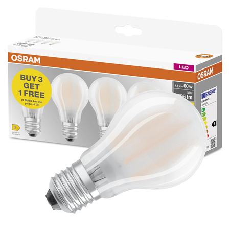 4x LED žiarovka A60 E27 6,5W = 60W 806lm 2700K teplá biela 300° BASE Osram