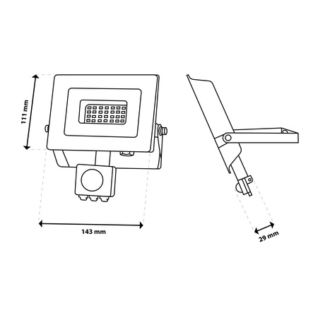 LED reflektor ZUNA2 30W 2700lm 4000K IP44 Black Senzor pohybu LUMILED