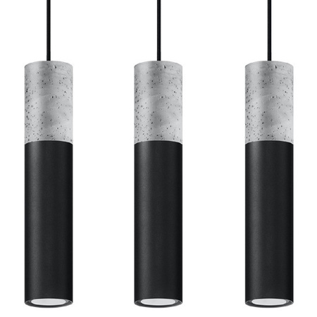 Stropné závesné svietidlo 3x GU10 Tubular Black Grey Modern Borigio Sollux