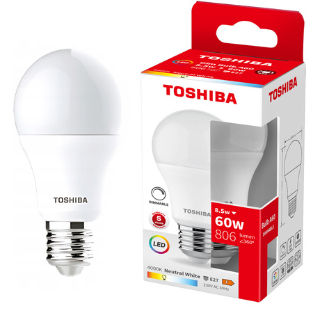 LED žiarovka E27 A60 8,5W = 60W 806lm 4000K neutrálna biela stmievateľná TOSHIBA