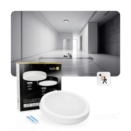 LED stropné svietidlo do kúpeľne Povrchová montáž 18W 1890lm 4000K 120° so senzorom pohybu a súmraku Biela IP65 Nairos Kobi