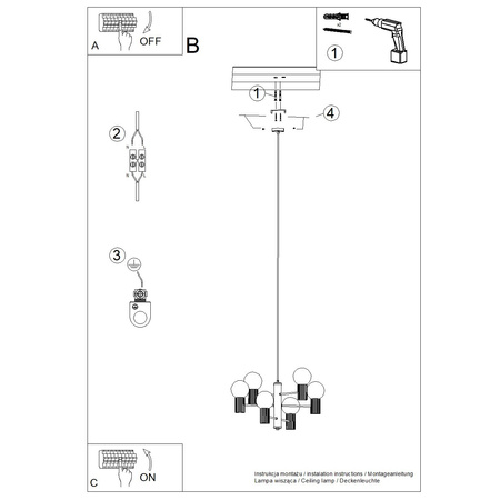 Luster Závesné svietidlo 6x G9 Hliníková čierna halo Francúzska obloha SL.1830 Sollux