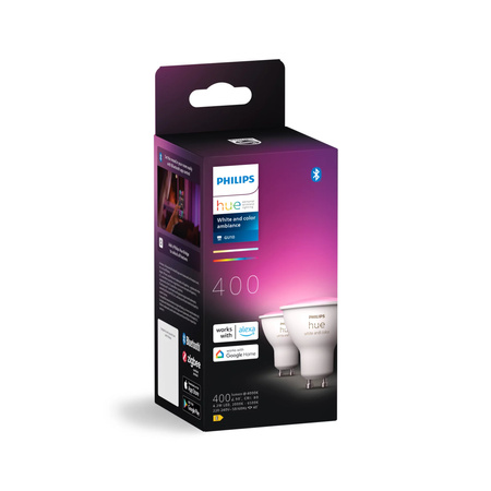 2x LED žiarovka GU10 reflektor 4,2W = 50W 400lm 2000-6500K CCT + RGB SMART Smart Bluetooth ZigBee Biela a farebná atmosféra Philips HUE