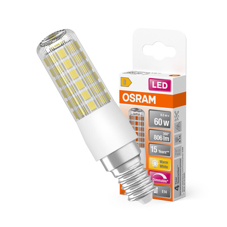 LED žiarovka T20 Tubular E14 6,5W = 60W 806lm 2700K teplá biela 320° Dimmable SPECIAL Osram