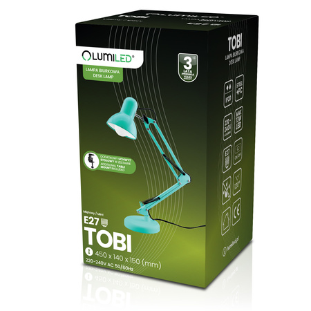 Stolová kresliaca lampa E27 TOBI Mint Lumiled + držiak na dosku