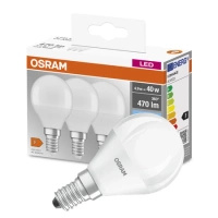 3x LED žiarovka P45 guľka E14 4,9W = 40W 470lm 4000K neutrálna biela 150° BASE Osram