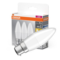 3x LED žiarovka B37 sviečka B22d 4,9W = 40W 470lm 2700K teplá biela 200° BASE Osram